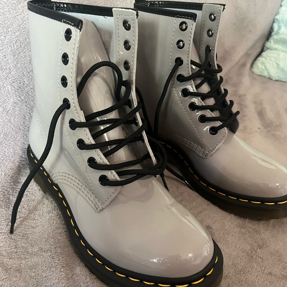 Dr. Martens Gray Combat Boots with Black Laces